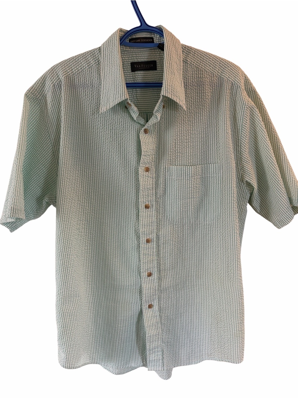 Van Heusen Men's Short Sleeve Seersucker Button-Down Shirt Size L Poly/Cotton